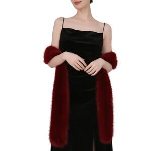 6438 71" X 6" Faux Fur Long Scarf For Women – Soft Plush Winter